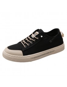 Men Breathable Canvas Shoes Solid Color Round Toe Flat Heel Casual Footwear
