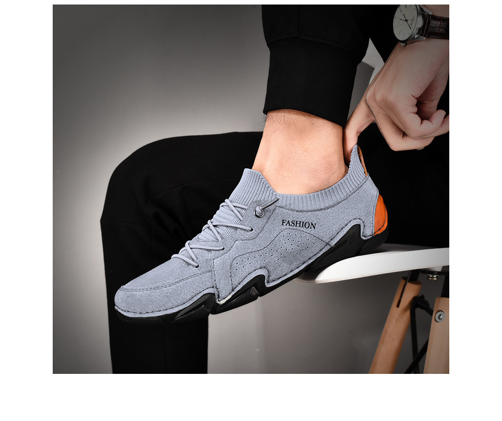 Men Pigskin Materials Casual Flat Shoes Outdoor Tide All-match Peas Shoes Large Size Soft Bottom Breathable Footwear - Gray EU 47 Men Pigskin Materials Casual Flat Shoes Outdoor Tide All-match Peas Shoes Large Size Soft Bottom Breathable Footwear - Gray EU 47